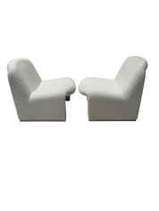 Giancarlo Piretti Two Mid-Century Modern Alky Lounge Chairs in Bouclé, 1970s